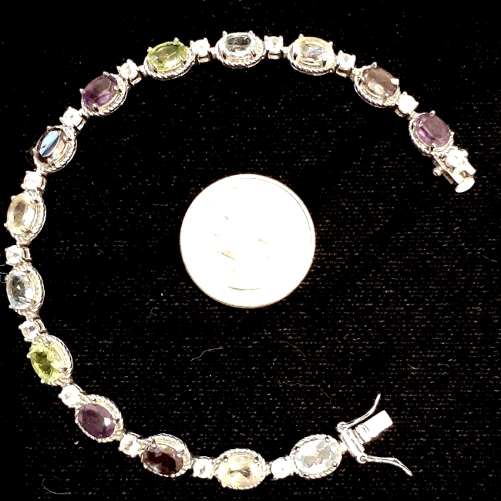 LOVELY sterling multi color blue bracelet Topaz amethyst garnet peridot citrine